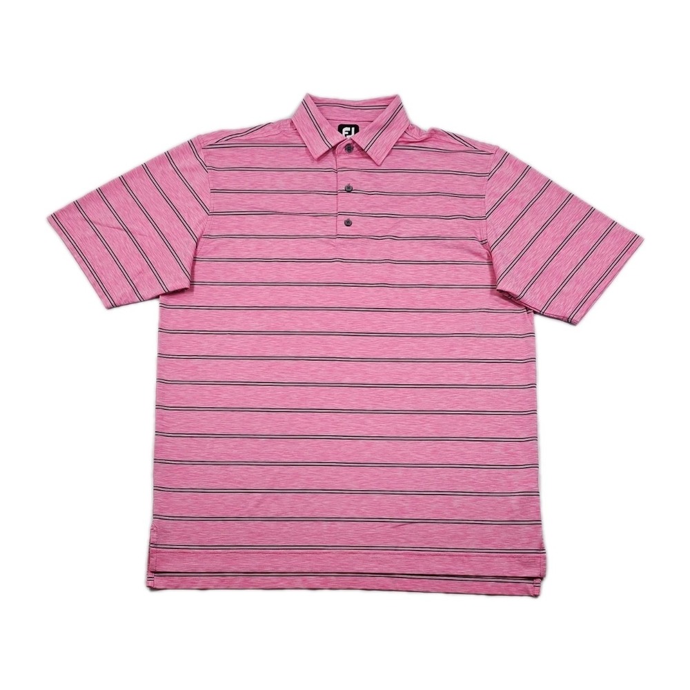 FootJoy Performance‎ Golf Polo Mens L Heathered Pink Black Stripe Stretch Shirt